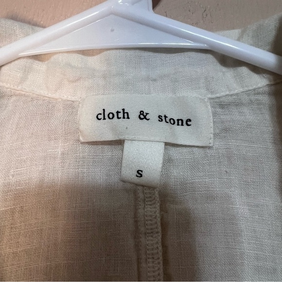 Cloth & Stone Anthropologie 100% Linen White Tie-Front Short Sleeve Crop Blouse - Picture 7 of 9